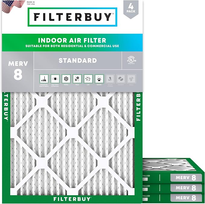 Filterbuy 28x30x1 Air Filter MERV 8 Essential Dust & Allergy Defense,