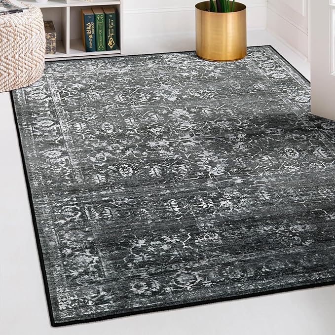 Lahome 5x7 Washable Black Area Rugs for Living Room, Non Slip Bedroom Rug, Stain Resistant Floor Dining Room Carpet for Office Entrance Decor