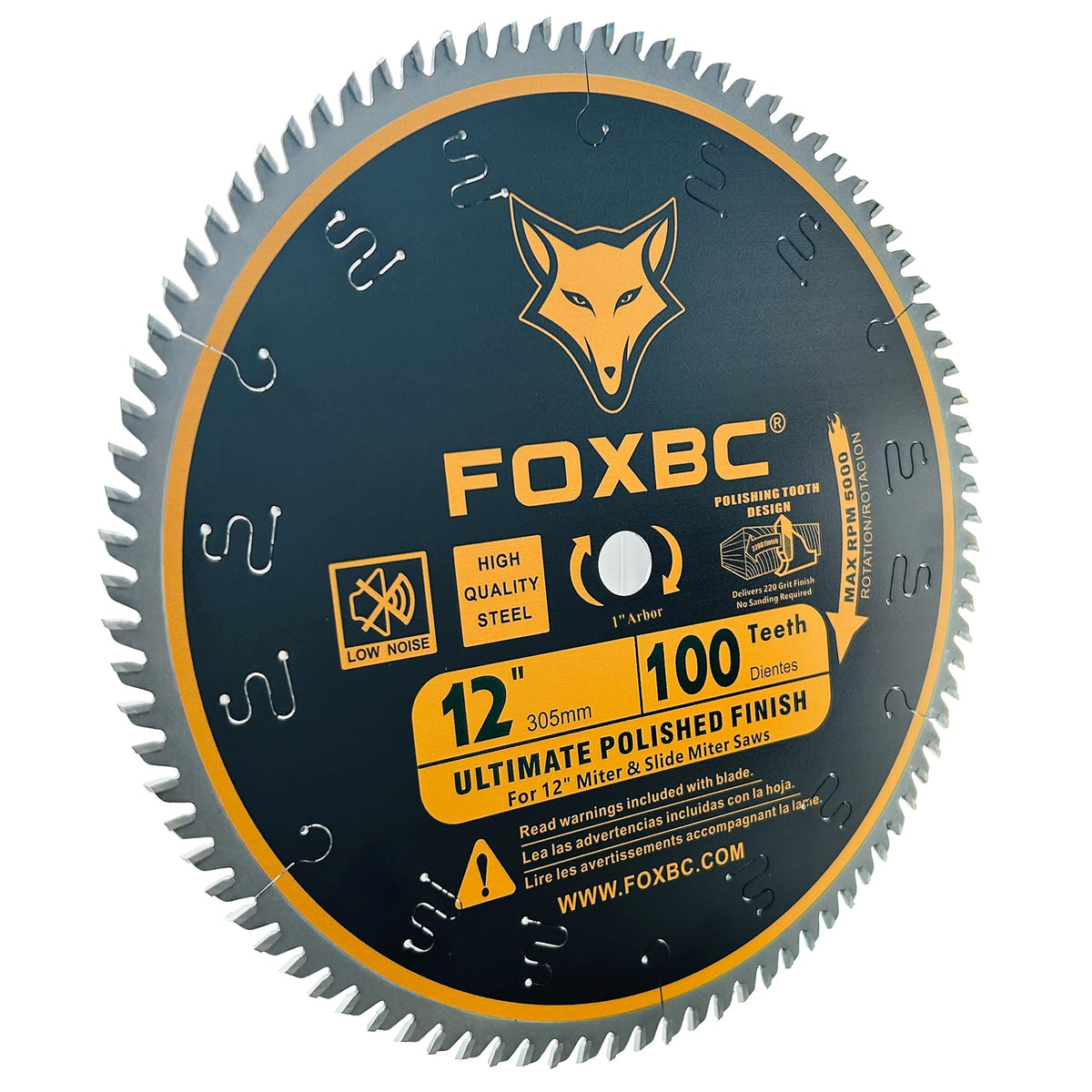 FOXBC 12 Inch Miter Saw Blade 100 Teeth Ultimate Polished Finish Saw Blade for Wood with 1 Inch Arbor