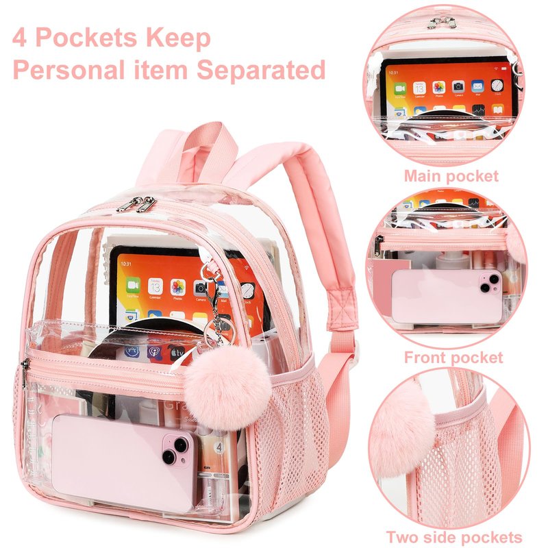 BTOOP Clear Mini Backpack for Stadium Events 12x12x6 Small Transparent Backpacks Plastic See Through Clear Bag for Concerts Work Festival Security Travel