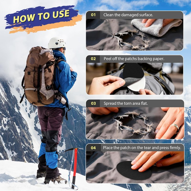 Down Jacket Repair Patch Kit, Outdoor Gear Tenacious Repair Tape, Self Adhesive Fabric Patches for Clothes, Waterproof Ripstop Nylon fabric Patch for Puffer Jacket, Coat, Tent (18 Pcs, Dark Blue)