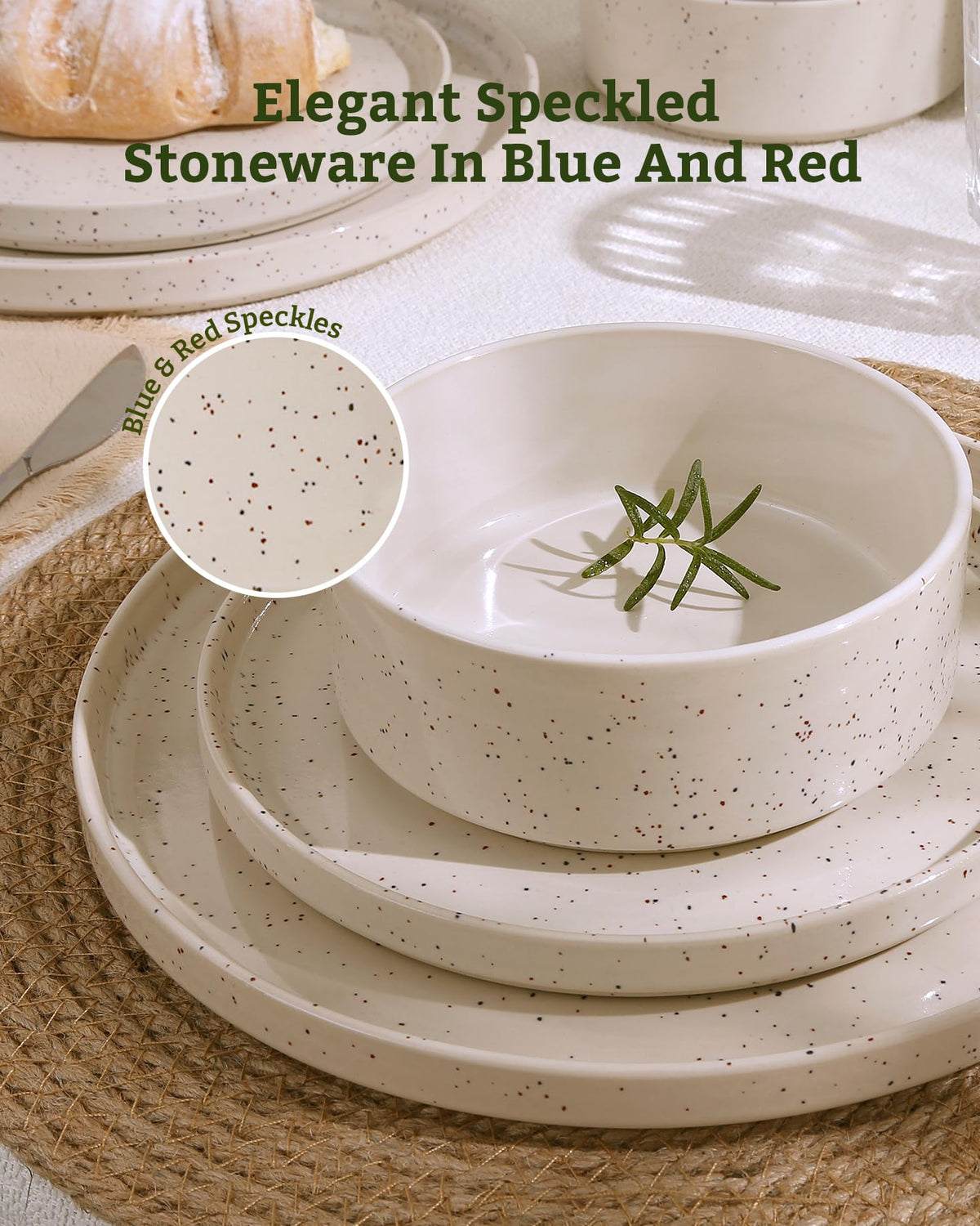 Famiware Nebula Plates and Bowls, 18-Piece Dinnerware Set, White