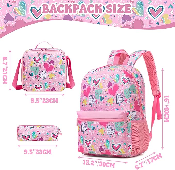 Kids Backpacks for Girls School Backpack for Kids Backpack with Lunch Box Bookbag for Girls Preppy Aesthetic Backpacks Back to School Supplies Kit