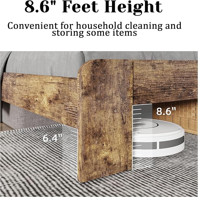 Full Size Wooden Bed Frame with Headboard, Rustic Farmhouse Platform Bedframe with Wood Slat Support, Sturdy and No Noise, Easy Assembly (Brown, Full)