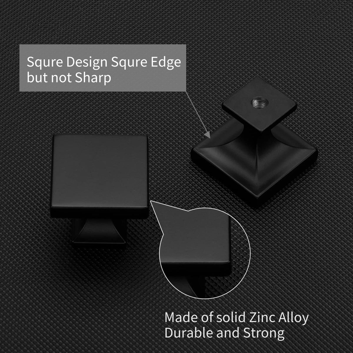homdiy 25 Pack Black Cabinet Knobs Matte Black Square Dresser Drawer Knobs Zinc Alloy Kitchen Cabinet Hardware
