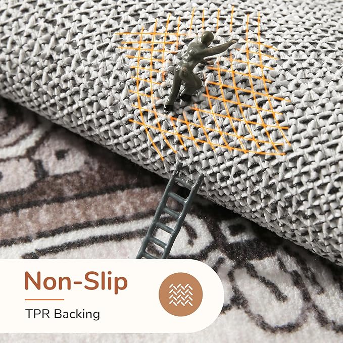 OPPODREAM Thin 6x9 Area Rugs, Washable Rug 6x9 with Non Slip Backing, Faux Cashmere Low-Pile 6 x 9 Carpet, Brown
