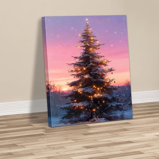 Framed Christmas Pictures Wall Decor,Vintage Pine Tree Prints,Winter Christmas Canvas Wall Art Decoration for Bedroom Bathroom Living Room Rustic Xmas Holiday Gifts (Christmas Tree 10, 16'' X 20'')