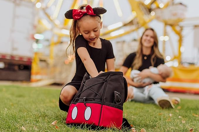 Picnic TIME Disney Mickey Mouse Backpack Cooler, Insulated Leakproof Soft Cooler Backpack, Waterproof Lunch Bag, Portable Hiking Backpack Ice Chest for Picnic, Beach, Camping & Travel (Black Red)