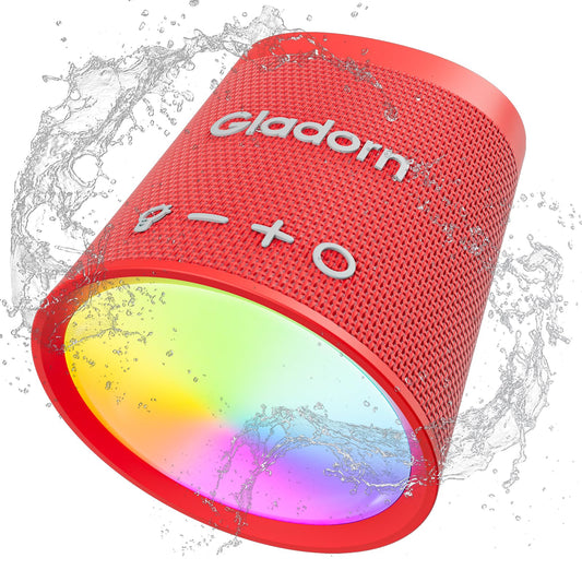 Gladorn Portable Bluetooth Speaker Wireless with 9 Color Lights, 20H Playtime, Stereo Pairing, Deep Bass, IPX6 Waterproof, Bluetooth 5.3, Small Speaker for Home, Party, Outdoor, Camping, Beach, Gift