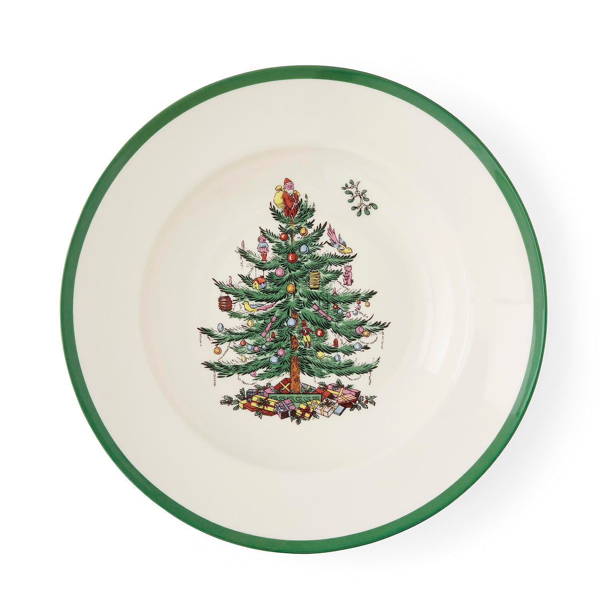 Spode Christmas Tree 9" Soup Plate (Set of 4) – Stoneware Bowls with Festive Tree Design & Green Rim, Ideal for Serving Soup, Pasta, Salad – Microwave & Dishwasher Safe Holiday Dinnerware