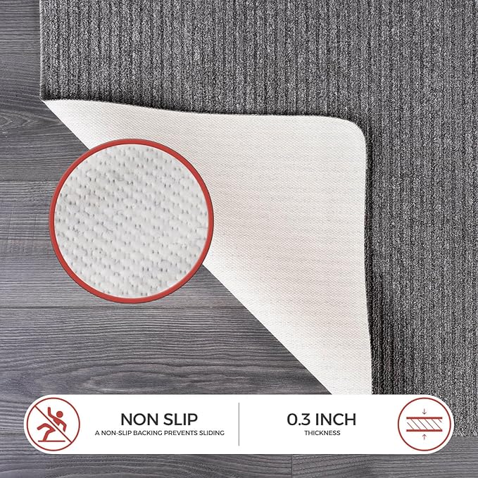 Non Slip Gray Solid Rubber Back Thing Rug for Living Room 6x9 Area Rugs for Kitchen, Rugs for Bedroom, Stain Resistant Easy Cleaning Non Shedding Carpet Gray 6 x 9