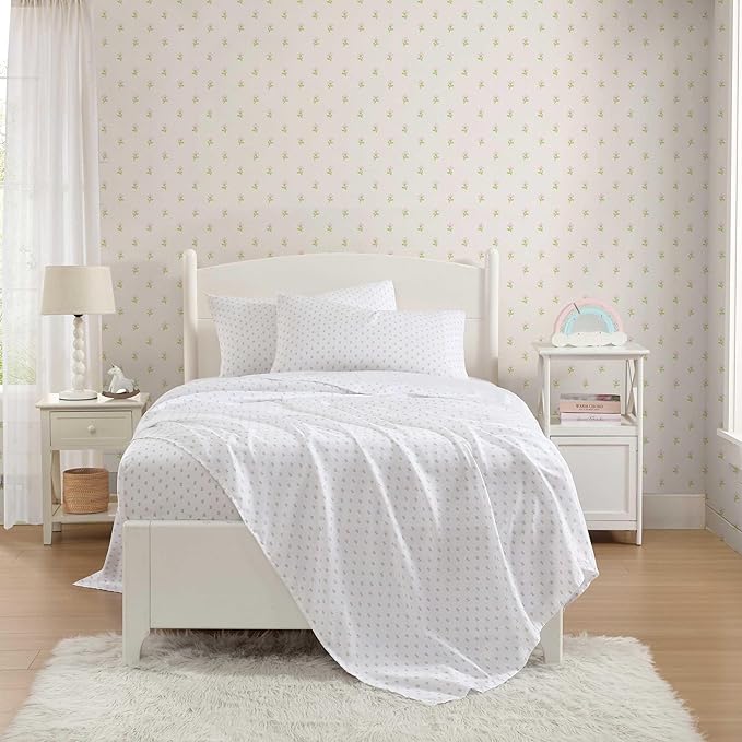 Laura Ashley - Kids Sheet Set, Ultra-Soft & Breathable Toddler Bedding with Matching Pillowcases, Wrinkle-Resistant, Ideal Girl Room Essentials (Wood Violet Green, Full)