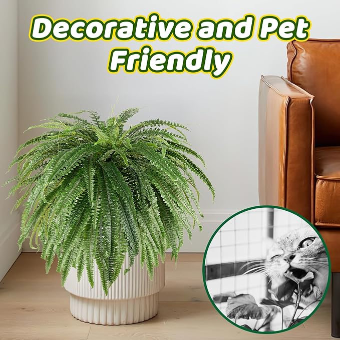 Single Silky 50" Artificial Fern Plant, Large Fake Fern with 116Fronds, Realistic Faux Boston Fern Bush for Outdoors & Indoor, Silk Greenery for Planter, Garden, Office, Home Décor