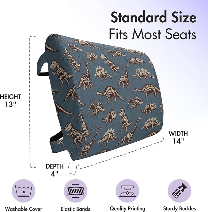 Ambesonne Cartoon Lumbar Back Support Pillow, Disparate Fossil Dinosaurs Skeletons Jurassic Period, High Density Foam for Office Chairs Car Seats, 14" x 13", Seal Brown Slate Blue