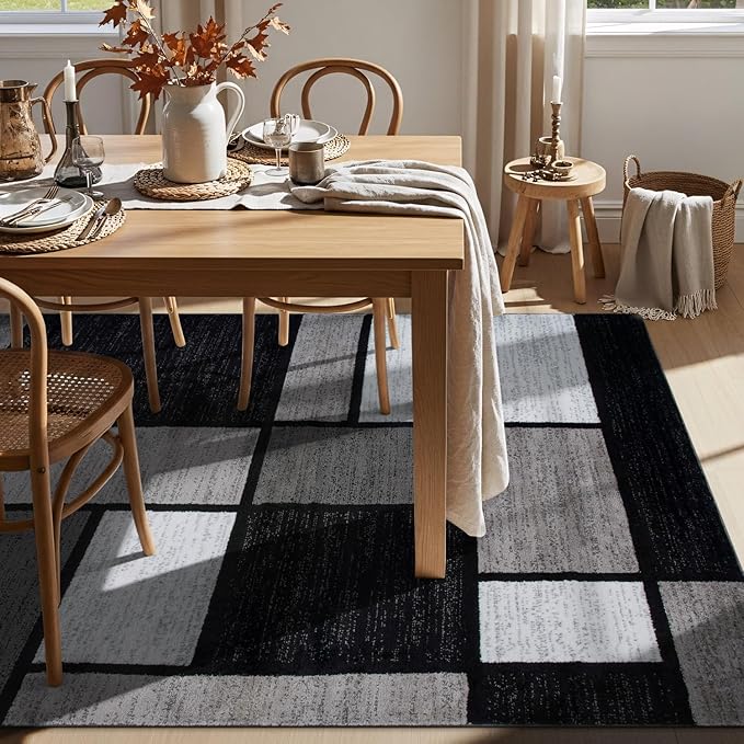 Rugshop Contemporary Modern Boxes Design Area Rug for Home Office,Living Room,Bedroom,Kitchen Non-Shedding Area Rug 5'3" x 7'3" Gray