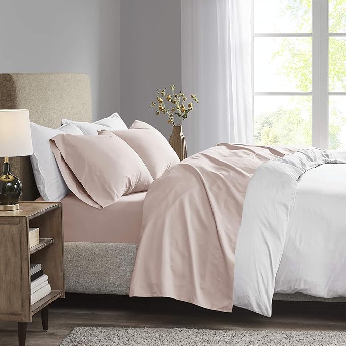 Madison Park 3M Microcell Bed Sheet Set Color Fast, Wrinkle and Stain Resistant, Soft Sheets with 16" Deep Pocket All Season, Cozy Bedding-Set, Matching Pillow Case, Twin XL, Blush, 3 Piece