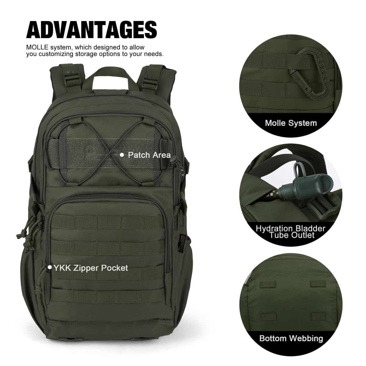 Mardingtop 28L Tactical Backpack for Men, Molle Military Rucksack Daypack with YKK zippers for Hiking Travel Camping