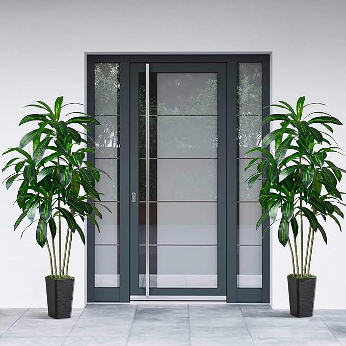 Artificial Dracaena Tree-5FT Tall Fake Plants with Black Tall Square Planter-Artificial Plants Indoor Floor Plant in Pot-Large Tropical Fake Yucca Potted Tree for Home Office Living Room Decor