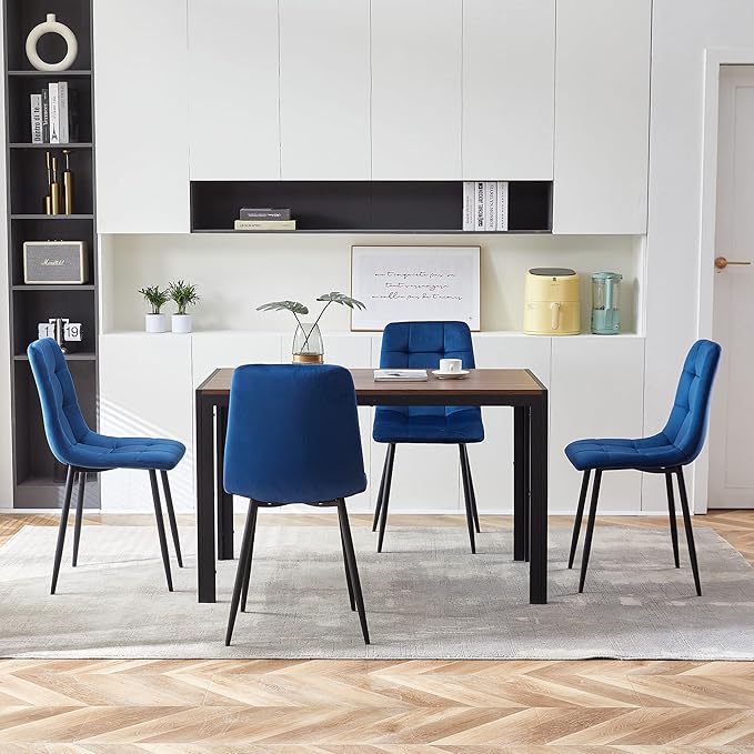5 Pieces Dining Table Set for 4, 47" Oblong MDF Tabletop with Sturdy Metal Legs,4 PCS Home Kitchen Dining Chair Upholstered Velvet Room Chair with Tufted Back for Any Home Style