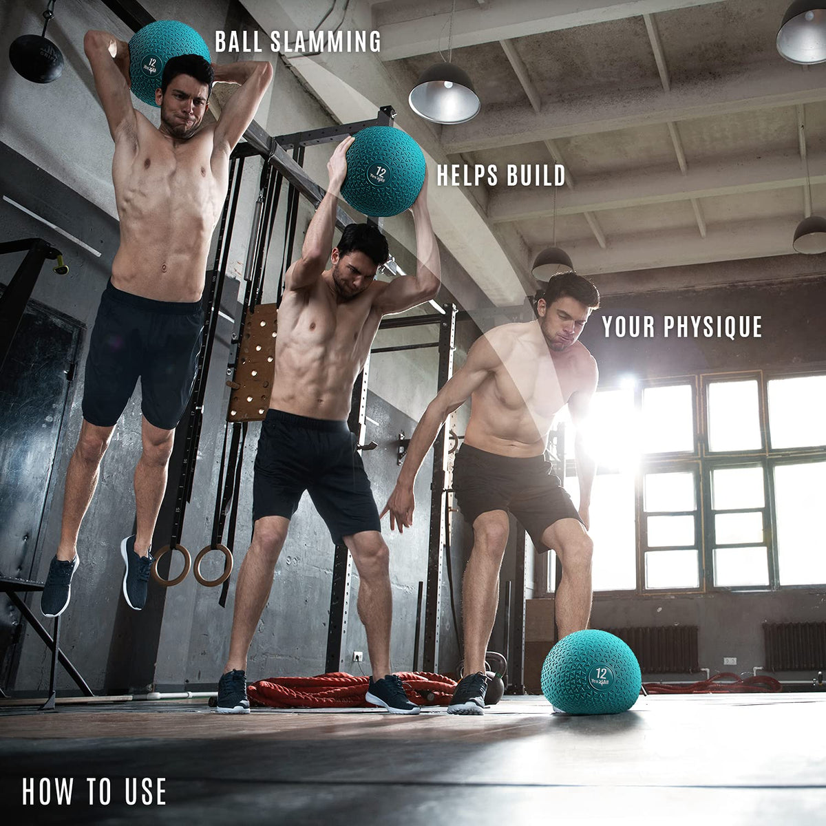 Yes4All Slam Balls, 10-40lb Weighted Ball Weight, Durable PVC Sand Filled Workout Dynamic Slam Ball for Strength Training, Triangle, Teal, 12lbs