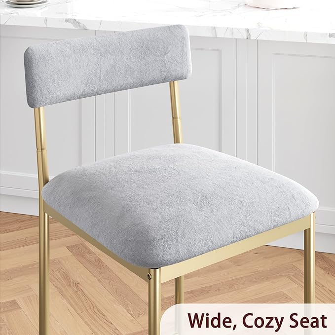 CABIHOME Dining Table Set for 2, Kitchen Table and Velvet Upholstered Chairs for 2, 3 Piece Counter Height Bar Table Set with 3 Large Storage Shelves for Small Space, Apartment, Gray and Gold White