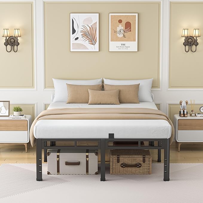 NKZ California King Size Bed Frame 18 Inch, Metal Bed Frame & Box Spring 2 in 1 Platform with Round Corner Legs, 4000Lbs Heavy Duty Tall Metal Frame, Headboard Hole, Noise-Free, Easy Assembly