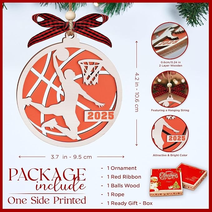 2 Layer Basketball Christmas Ornament 2025 - Cool Basketball Gifts for Boys, Girls, Men - Basketball Decor, Xmas Ornament, Sports Ornament - Fun Basketball Lovers Gift, Basketball Team Gifts