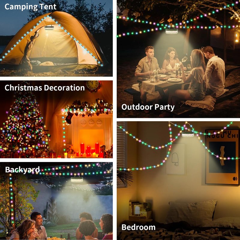 Phylosal Camping String Lights, Camping Essentials 2 in 1 Quick Storage 32.8FT Rechargeable Waterproof Tent Lights with with 6 Modes, Portable LED Hanging Light for Outdoor Patio Awning Garden Party
