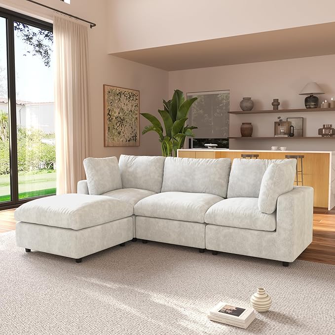 JACH L Shape Sectional Couches for Living Room, Deep Seat Convertible Modular Sofa, Cloud Sectional Couch, Sofa Covers Washable, Minimalist Modern Couch for Living Room, Apartment, Beige