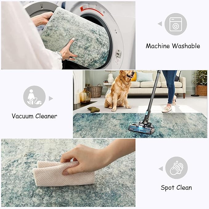 Lahome Modern Abstract Area Rug - Small 2x3 Washable Entryway Rugs Non-Slip Low Pile, Accent Throw Carpet for Kitchen Bath Mats Laundry Front Indoor Doormat,Blue/Grey