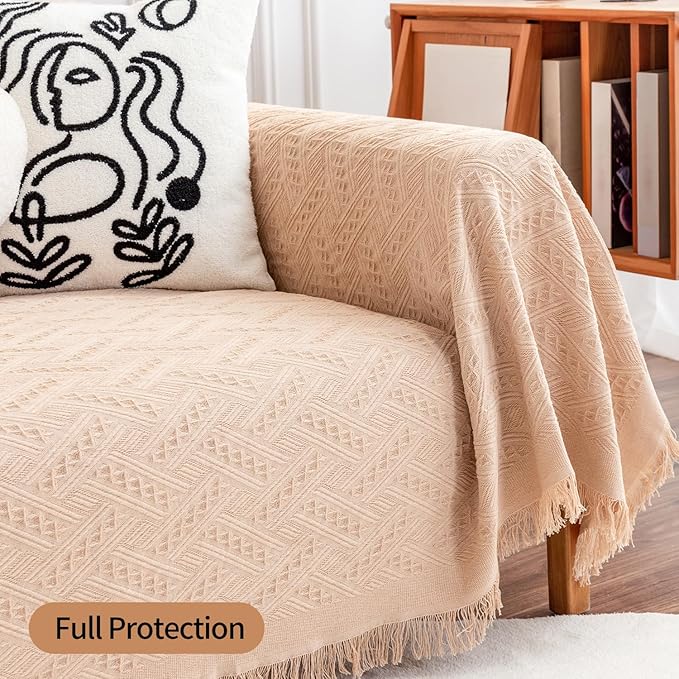 Deep Dream Geometric Sofa Cover, Cotton Blend Throw Blanket for 3 Cushion Couch, Dark Grey, X-Large (71" x 118")