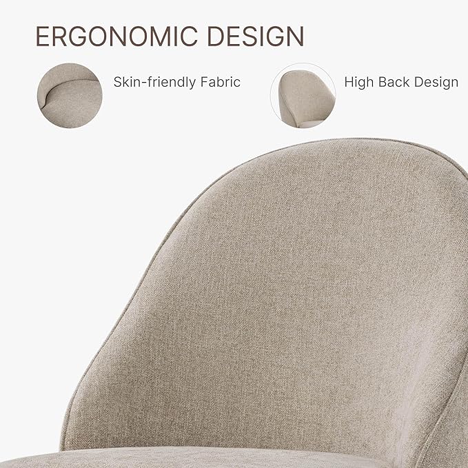 Swivel Dining Chairs Set of 2, Upholstered Mid Century Modern Deskchair with Round Back, Linen Fabric Kitchen Chairs for Dining Room, Bedroom, Dressing Room, Khaki