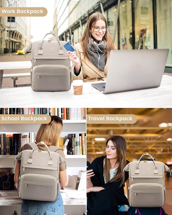 LOVEVOOK 17 inch Laptop Backpack Women, Large Travel Computer Back Pack with USB Charging Port, Anti Theft Backpack for Women Teacher Nurse Work, College Business, Dim Grey