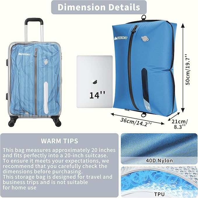 YEEKORO Upgraded Vacuum Bag for Travel, Professional IPX8 Waterproof Reusable Vacuum Compression Bags for Travel Suitcases, Durable Space Saver Bag