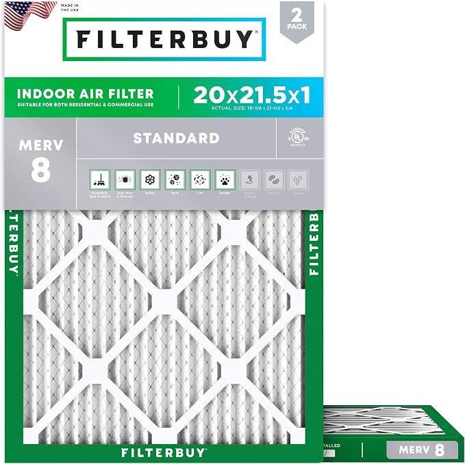 Filterbuy 20x21.5x1 Air Filter MERV 8 Essential Dust & Allergy Defense