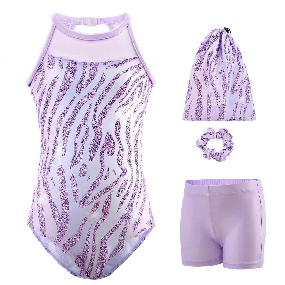 Tstiti Gymnastics Leotards for Girls Clasp Back 4-Piece