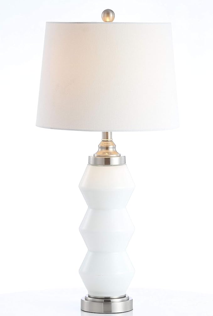 SAFAVIEH Lighting Collection Jayce Modern Contemporary White/ Nickel 29-inch Bedroom Living Room Home Office Desk Nightstand Table Lamp (LED Bulb Included)