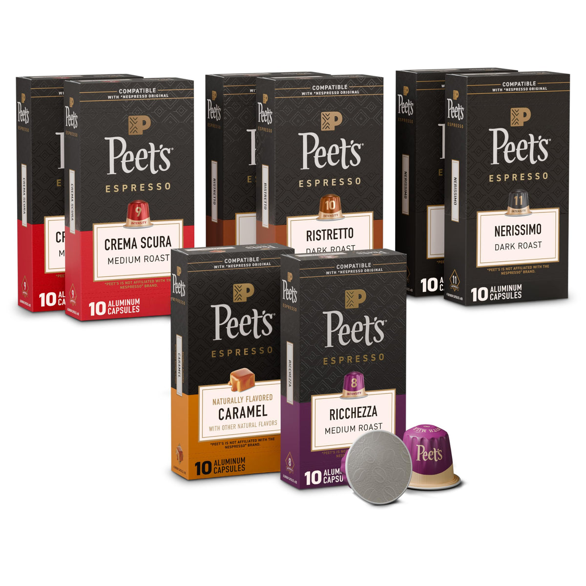 Peet's Coffee Espresso Capsules, Classic Variety Pack, 40 Count