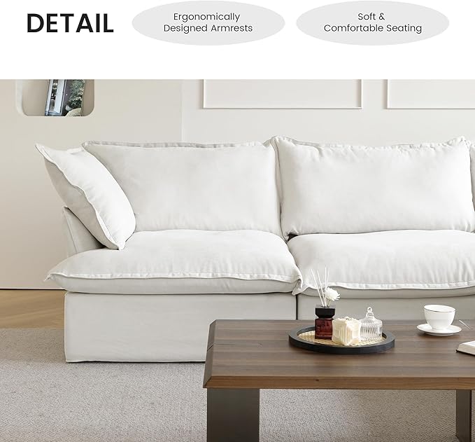 Cloud Modular Sectional Sofa,165.2" Down Filled U Shaped Sofa Couch for Living Room,Minimalist Wide Deep Seat Convertible Couches,Sofa Covers Washable&Replaceable (4 Seater and 2 Ottoman,White)