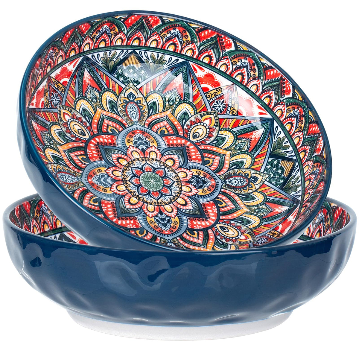 Ronanemon Large Serving Bowls, 75 Oz Fruit Salad Bowls, Bohemian Style Large Porcelain Dishes for Entertaining Parties,Big Bowls for Eating Soup, Salad, Pasta, Fruit, Chips, 10.3 Inch Diameter (red)