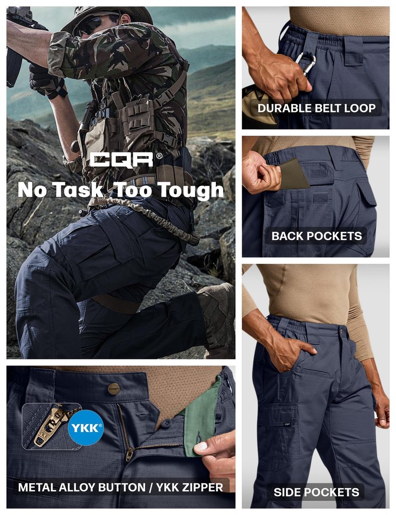 CQR Men's Tactical Pants, Water Resistant Ripstop Cargo Pants, Lightweight EDC Work Hiking Pants, Outdoor Apparel, Raider Police Navy, 40W x 30L