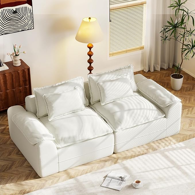 Hobestluk 87" Cloud Sectional Couch Loveseat with Deep Seat 2-Seater with Removable Cover Large Sofa Couch for Living Room (Beige, Loveseat Sofa)