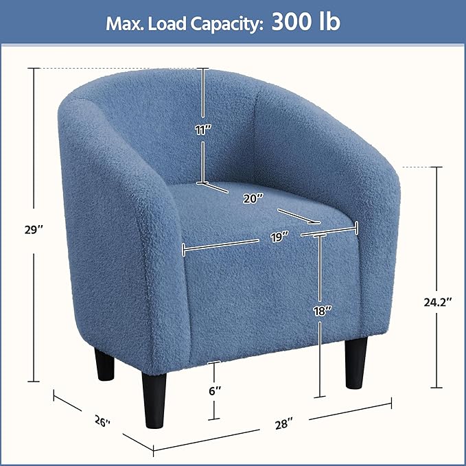 Yaheetech Barrel Chairs, Furry Accent Chairs with Soft Padded Armrest for Living Room Bedroom Waiting Room Office, Set of 2, Blue