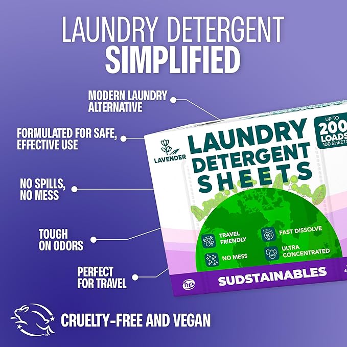 Lavender Laundry Detergent 100 Sheets and Fabric Softener Sheets bundle