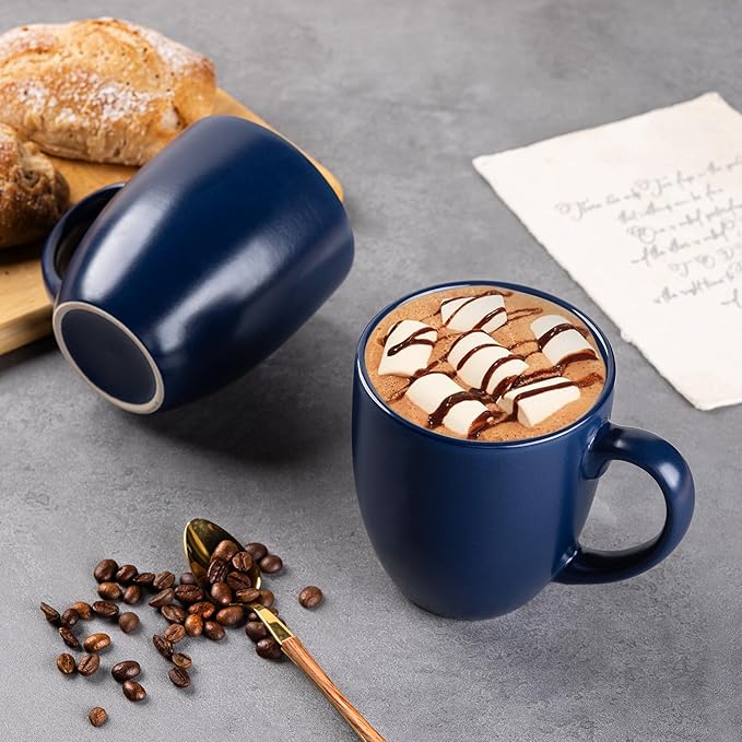 GBHOME 16oz Coffee Mugs Set of 6, Large Ceramic Coffee Mugs for Man, Woman, Dad, Mom, Modern Coffee Mugs Set with handle for Tea/Latte/Cappuccino/Milk/Cocoa. Dishwasher&Microwave Safe,Matte Blue