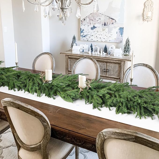 DearHouse Norfolk Pine Garland, 6 Ft Artificial Greenery Christmas Decoration for Holiday Season, Mantel Fireplace Table Runner Centerpiece (Dark Green, 6FT)