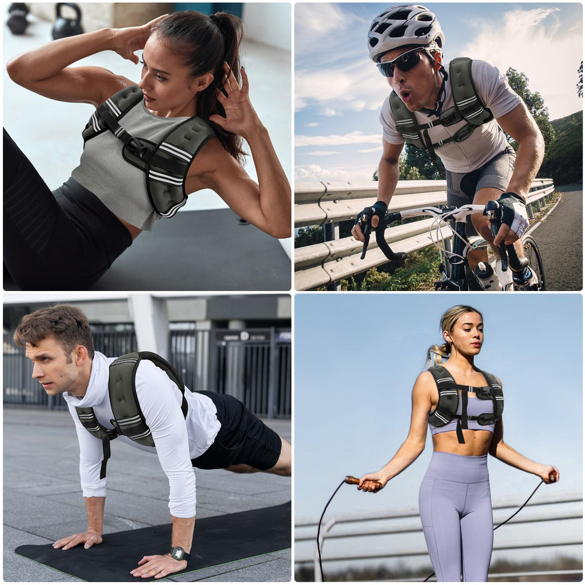 Zeerun Weighted Vest, 6lb/8lb/10lb/12lb/15lb/18lb/20lb/24lb/30lb for Men Women, Reflective Stripe Adjustable Buckle, Comfortable Durable Rucking Vest for Walking Running Strength Training, 10LBS-Gray