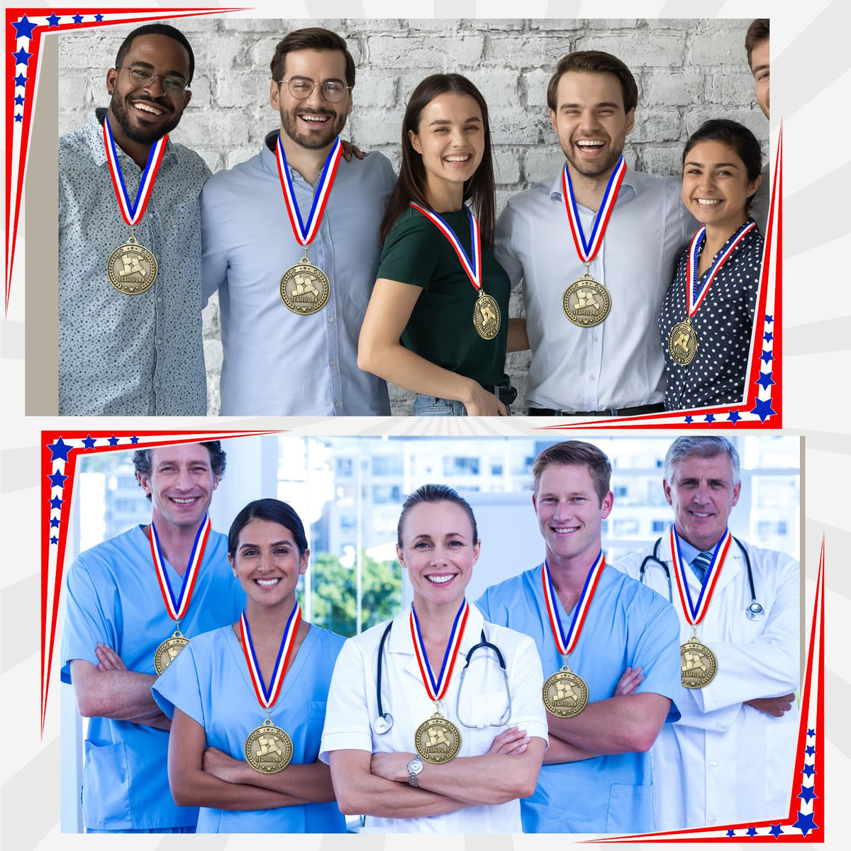 Quelay 30 Pcs 2'' Gold Awards Medals Bulk Winner Medals with Neck Ribbons Encourage Team Participation for Adults Trophy Award Prize Gift Competitions Graduation Party(Teamwork)