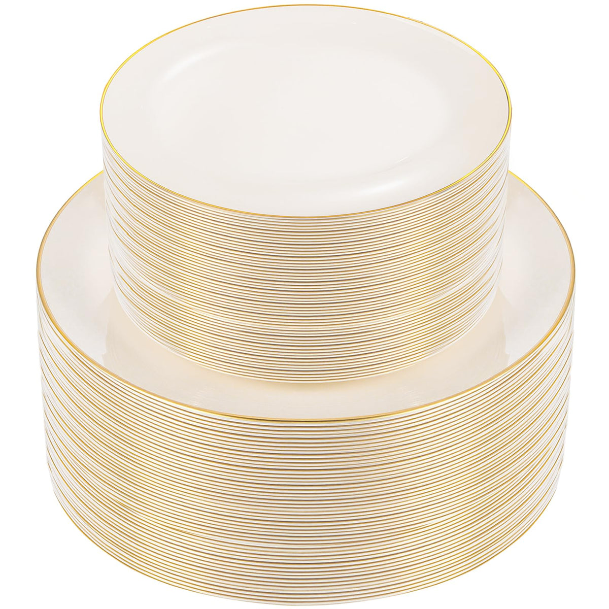 bUCLA 100PCS Clear and Gold Plastic Plates - Clear Disposable With Gold Rim Include 50 Each (10 inch Dinner & 7 inch Dessert) Plates, Ideal for Party & Thanksgiving
