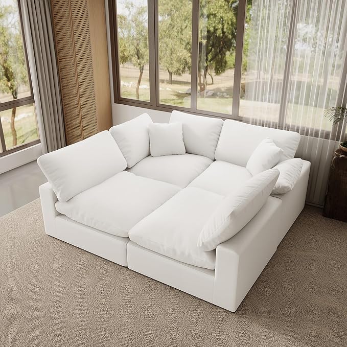 Oversize Cloud Modular Sectional Sofa,Chaise Down Filled Comfort Sofa Detachable Couch Cushion Covers for Living Room Apartment,White